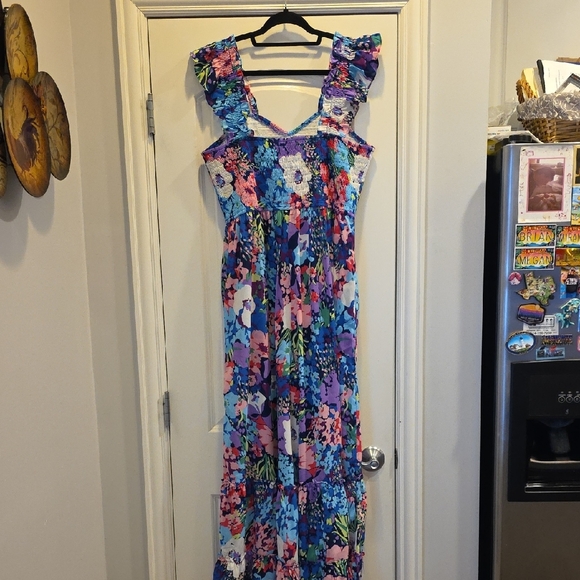 NWOT XL Chic Soul Floral Jumpsuit - Blue and Pink - Picture 6 of 8